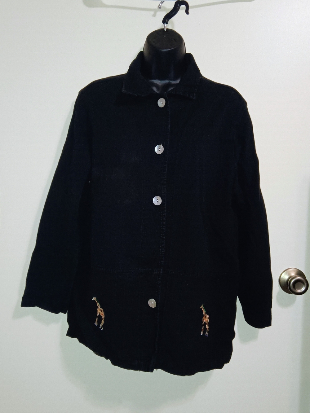 Cactus Vintage Black Jean Jacket with Giraffe Embroidery